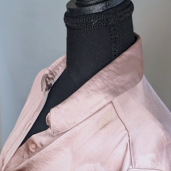 Express Long Sleeve Satin Tie Front Button Down Blouse in Blush Size S - Picture 4 of 6